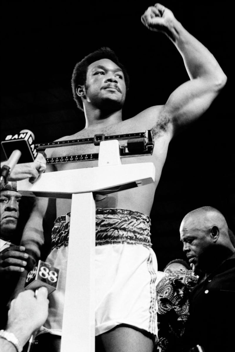 George Foreman during the weigh-in before his Rumble in the Jungle fight with Muhammad Ali in October 1974. Photograph: AFP