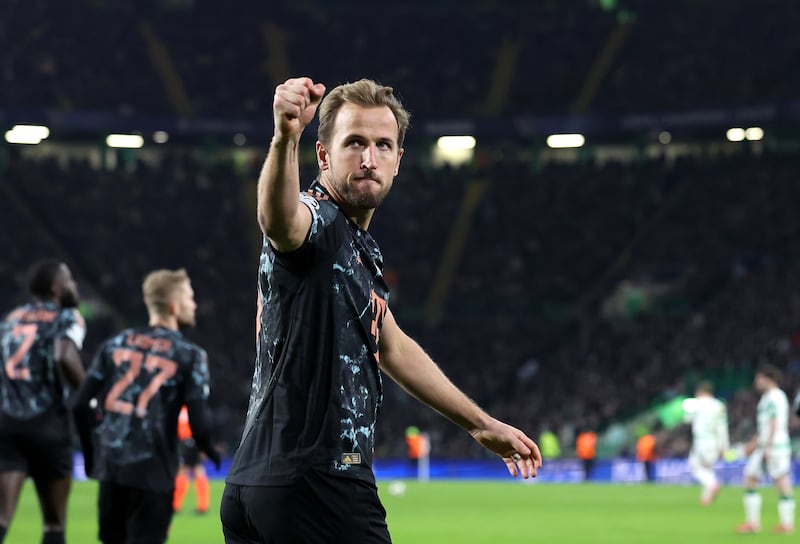 Harry Kane of Bayern Munich celebrates scoring his team's second goal. Photograph: Ian MacNicol/Getty