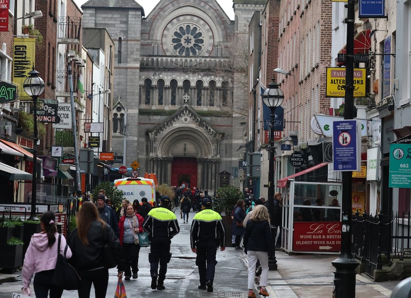 Gardaí on South Anne Street, Dublin on Sunday. Photograph: Stephen Collins/Collins Photos