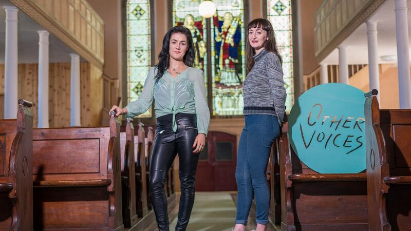 Other Voices presenter MayKay and Westport singer-songwriter Maria Kelly in St Michael’s Church in Ballina, Co Mayo. Photograph: Keith Heneghan