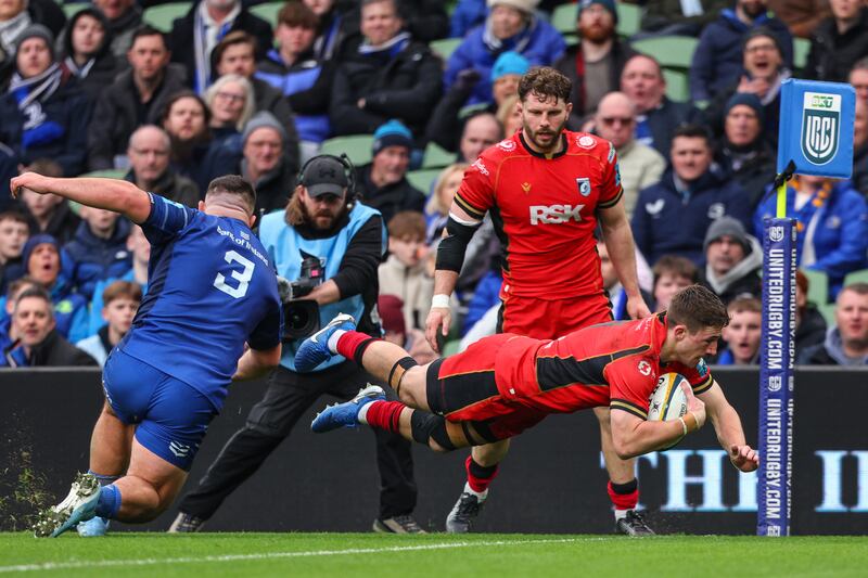 Harri Millard scores Cardiff's third try of the game. Photograph: Ben Brady/Inpho