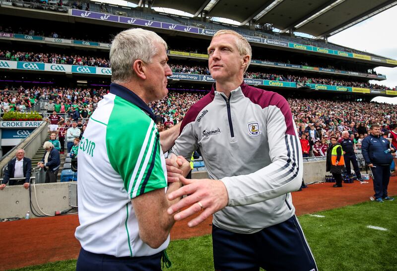 Limerick’s manager John Kiely with Henry Shefflin at 2022 All-Ireland SHC. Photograph: Evan Treacy/INPHO