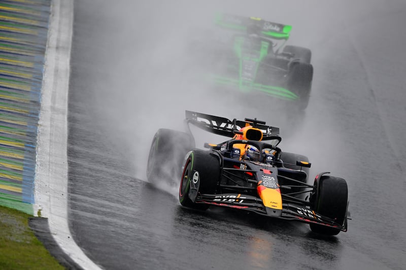 Max Verstappen leads Zhou Guanyu during the Brazilian Grand Prix of Brazil. Photograph: Clive Mason/Getty Images