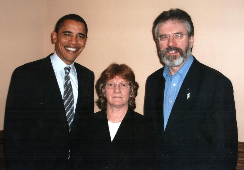 Rita O'Hare during her time as Sinn Féin's North America representative, with then president-elect Barack Obama and Gerry Adams. Photograph: PA