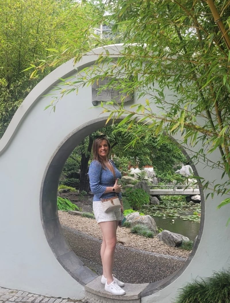 Maria O'Dowd in the Chinese Garden of Friendship in Sydney. 'Friends who have lived in Australia for a few years have always told me that it’s crucial to enjoy Christmas as best I can here and avoid making it feel like Christmas at home as it would be hard to meet the expectations,' she says