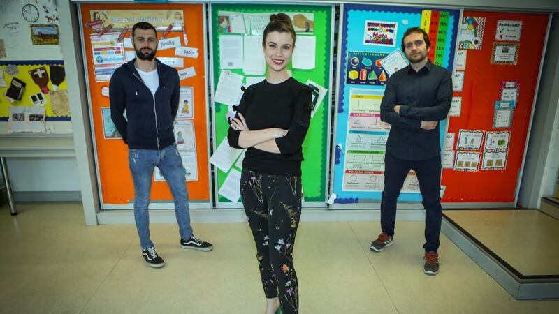 Made for RTÉ by Macalla Teo, Home School Hub, featuring  teachers John Sharpson (left), Clíona Ní Chíosain and Ray Cuddihy, is one of the few shows in production.