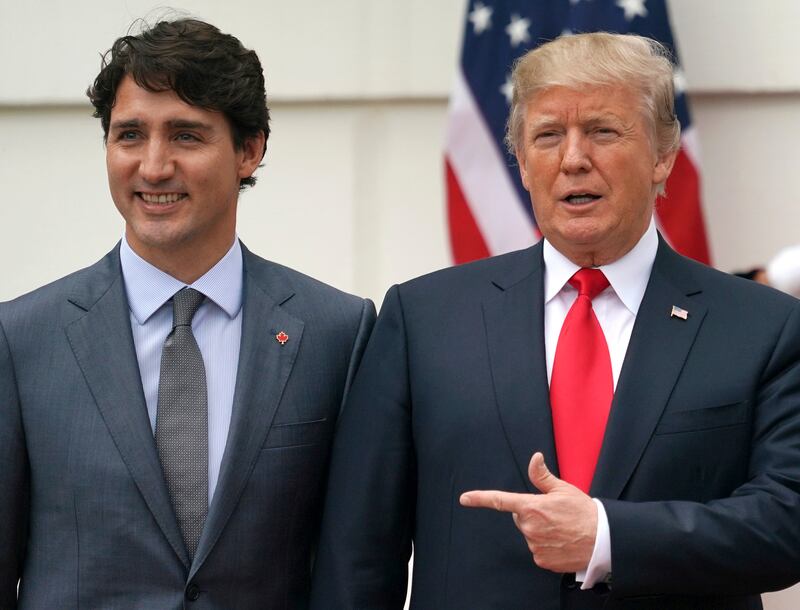 Justin Trudeau and Donald Trump: Some 75 per cent of Canada’s exports travel across the border to the US. Photograph: Carolyn Kaster/AP