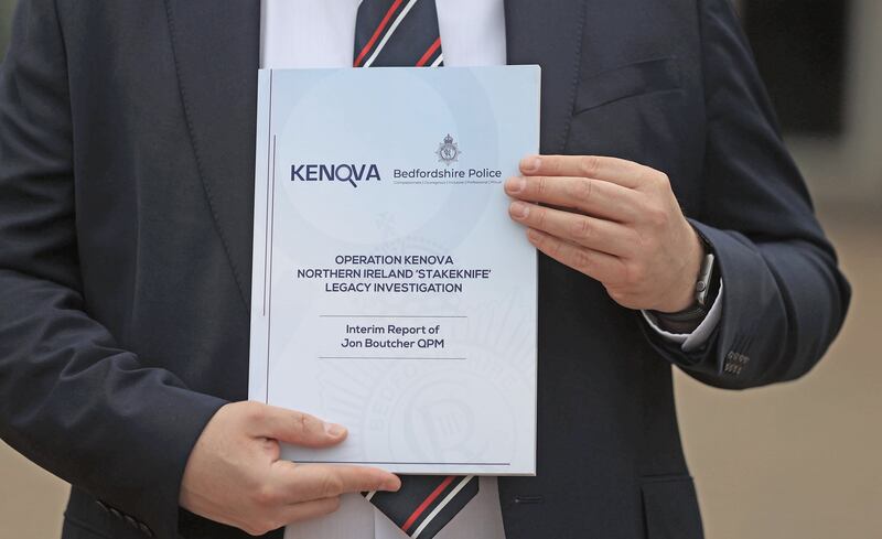 The front cover of the Operation Kenova Interim Report into Stakeknife, the British Army's top agent inside the IRA in Northern Ireland during the Troubles, at Stormont Hotel in Belfast. Liam McBurney/PA Wire