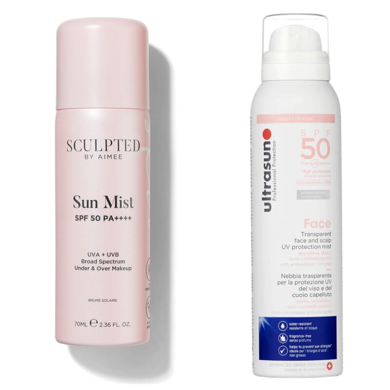 Sculpted by Aimee Sun Mist SPF50 (€22 from sculptedbyaimee.com) and Ultrasun Face Mist SPF50 (€38 for 150ml from lookfantastic.com)