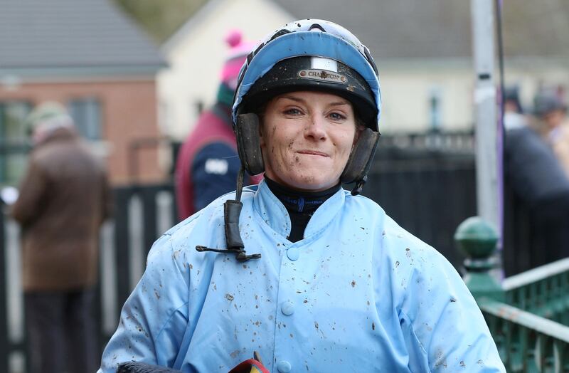 Maxine O'Sullivan after winning the Philip O'Connor Memorial, Lifetime Friend Of Fairyhouse Handicap Hurdle in 2023. Photograph: Peter Mooney/ Inpho