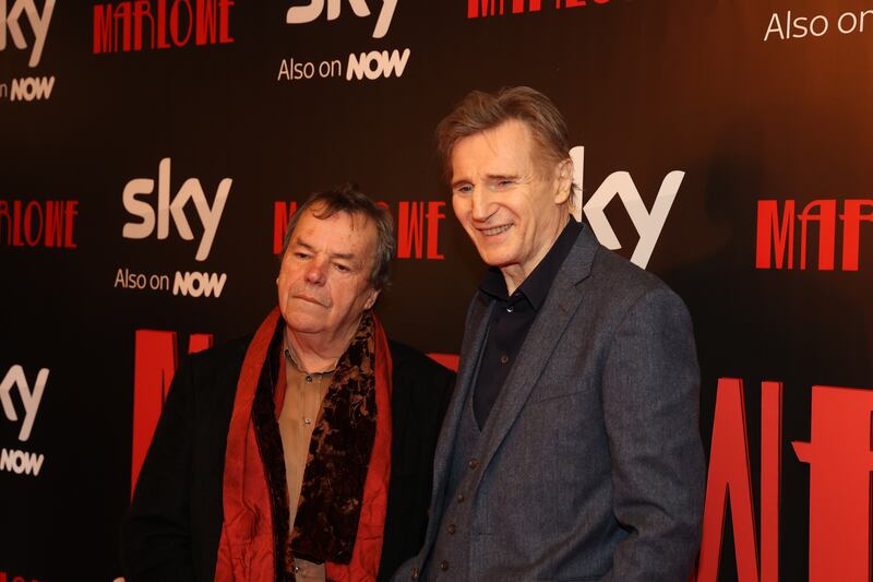 Neil Jordan and Liam Neeson at the screening of Marlowe in Dublin on Tuesday night.  Photograph: Nick Bradshaw for The Irish Times