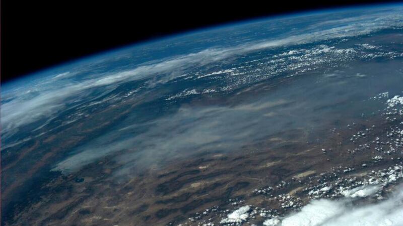 Nasa photo from the International Space Station by astronaut Karen L Nyberg shows wildfires near Yosemite National Park in this tweeted image. Photograph: Karen L Nyberg/Nasa/Twitter