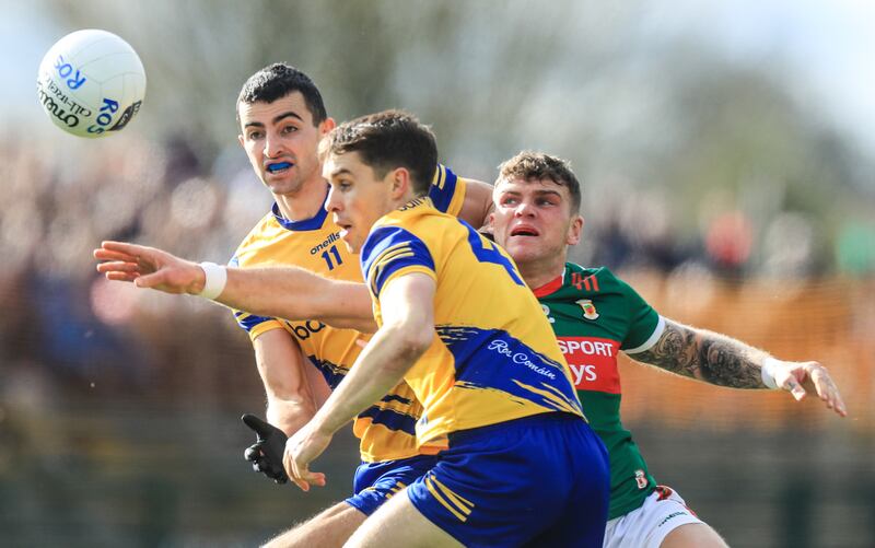 Roscommon's Ciaran Lennon in action against Mayo’s Jordan Flynn last month. Photograph: Evan Treacy/Inpho