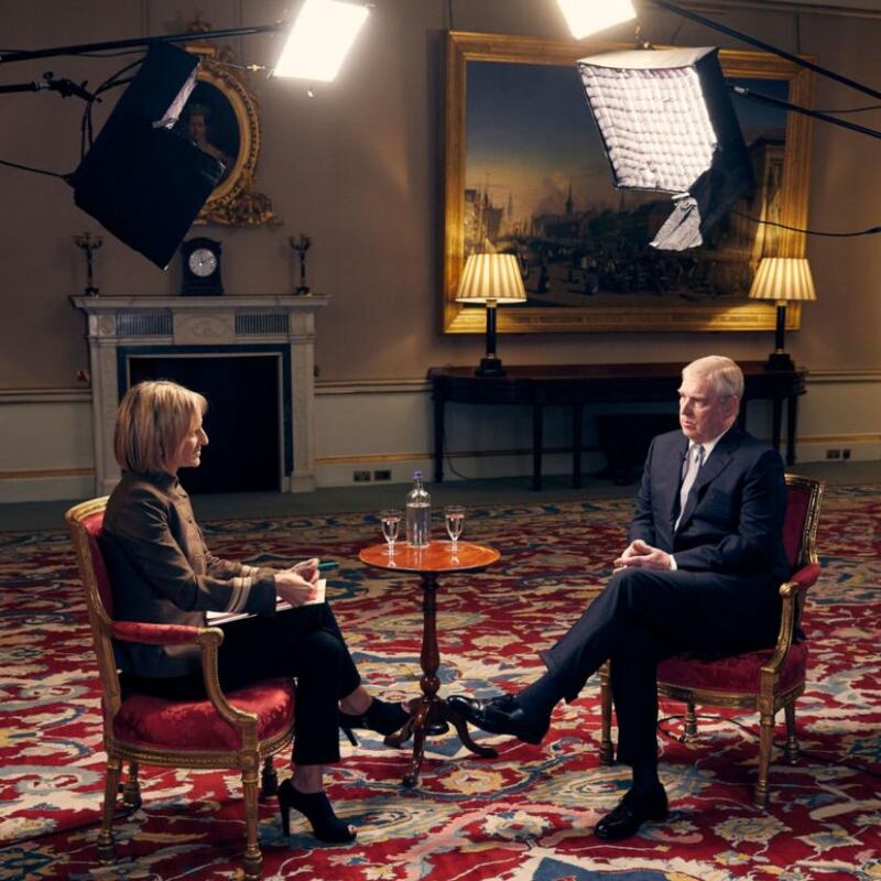 Disastrous appearance: Emily Maitlis interviews Prince Andrew at Buckingham Palace for Newsnight. Photograph: BBC