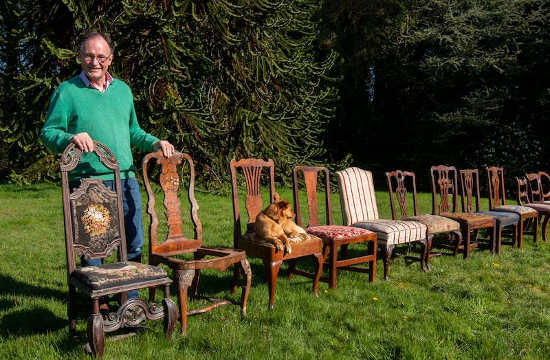 Furniture restorer George Williams with some antique chairs that have been restored at his courses in Wells, Co Meath