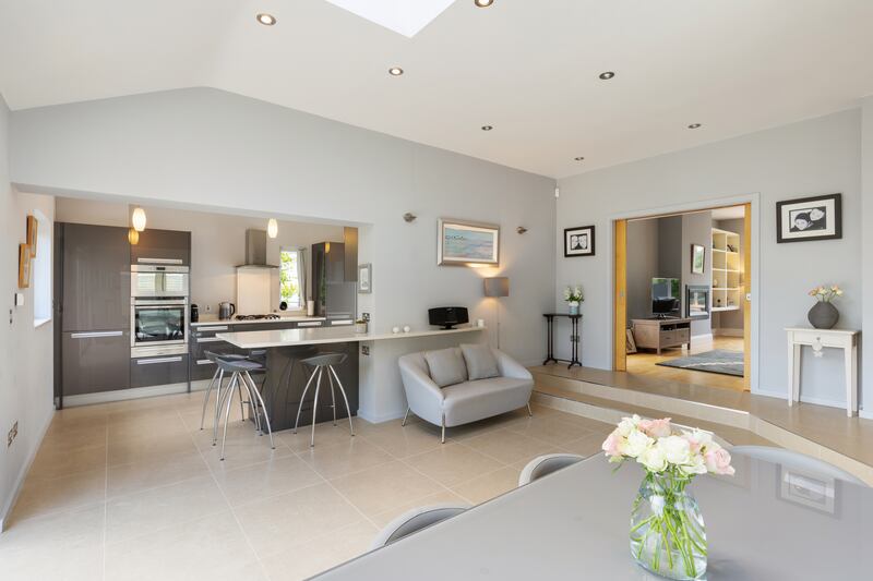 A large dining area lies off the kitchen