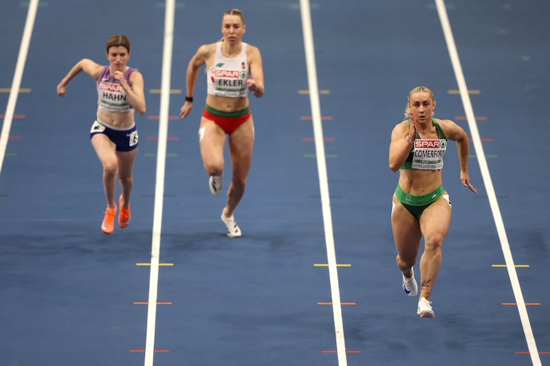 Ireland's Orla Comerford on her way to winning the 60m Para Athletics event. Photograph: Dean Mouhtaropoulos/Getty Images