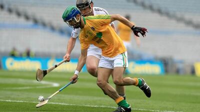 Leitrim’s Zak Moradi and Michael O’Regan of Warwickshire during ther Lory Meagher Cup final at Croke Park last June. Photograph: Donall Farmer/Inpho