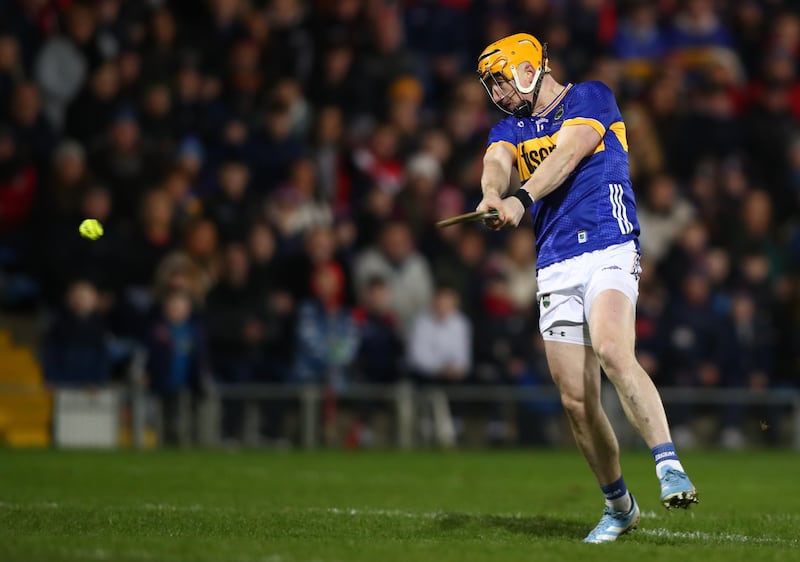 Tipperary’s Jake Morris scores a goal against Cork in Semple Stadium on Saturday. Photograph: Inpho