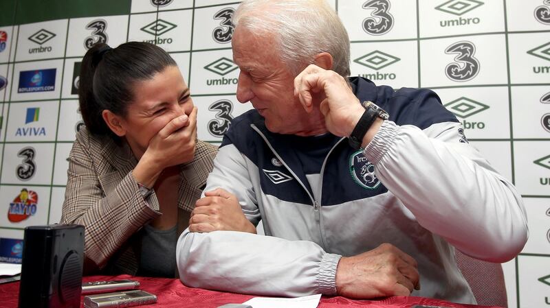 Manuela Spinelli in a former life as translator for then Republic of Ireland manager Giovanni Trapattoni during a press conference in Malahide in 2011. Photograph: Dan Sheridan/Inpho