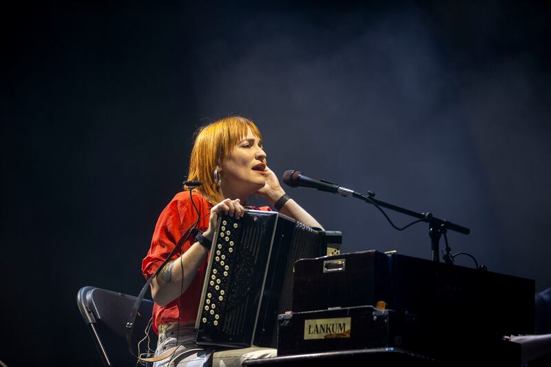 Radie Peat of Lankum at Gig For Gaza at the  3Arena, Dublin. Photograph: Tom Honan