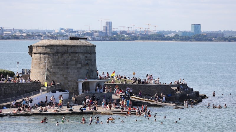 Swimmers cool off at Seapoint in Dublin on Friday afternoon. This weekend is expected to be the hottest of the year so far. Photograph: Nick Bradshaw