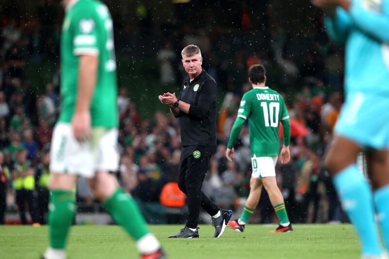 Ireland manager Stephen Kenny dejected after his team's UEFA Euro 2024 Qualifying Round Group B match against the Netherlands at the Aviva Stadium, Dublin, last month. Photograph: ©INPHO/Bryan Keane