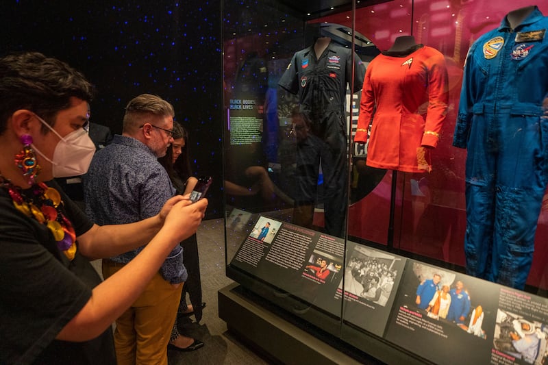 One of Star Trek's Lt Uhura costumes at the National Museum of African American History and Culture in Washington, DC. Photograph: Shawn Thew/Shutterstock/EPA-EFE