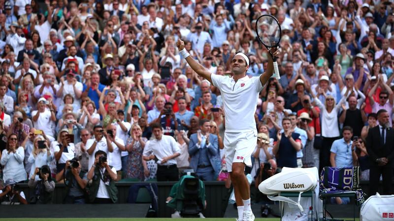 Roger Federer celebrates his Wimbledon semi-final victory over Rafael Nadal at Wimbledon back in July. Photograph: Clive Brunskill/Getty Images