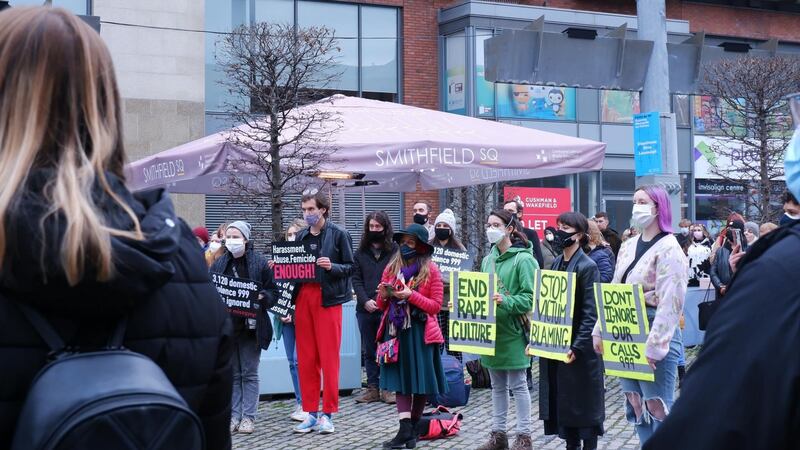 Rally organised by Socialist Feminist Movement Rosa in Dublin’s Smithfield Square on Saturday afternoon