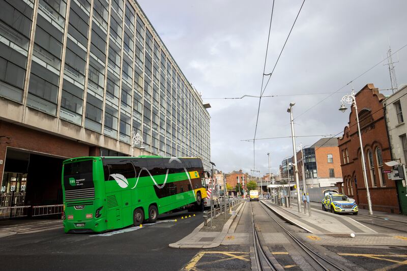 Roads were closed on Friday morning around Busáras, Dublin where the fatal incident took place. Photograph: Tom Honan