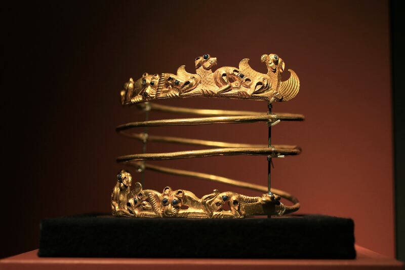 A golden neck ornament from the second century AD is one of 500 artefacts that are no longer disputed. Photograph: Peter Dejong/AP