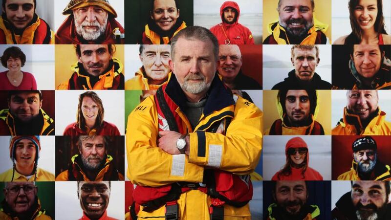 Crew man William Chambers of Newcastle Lifeboat Station in Co Down at the launch of the The Lifeboat: Courage on our Coasts photographic exhibition at Grand Canal dock in Dublin. Photograph: Niall Carson/PA Wire