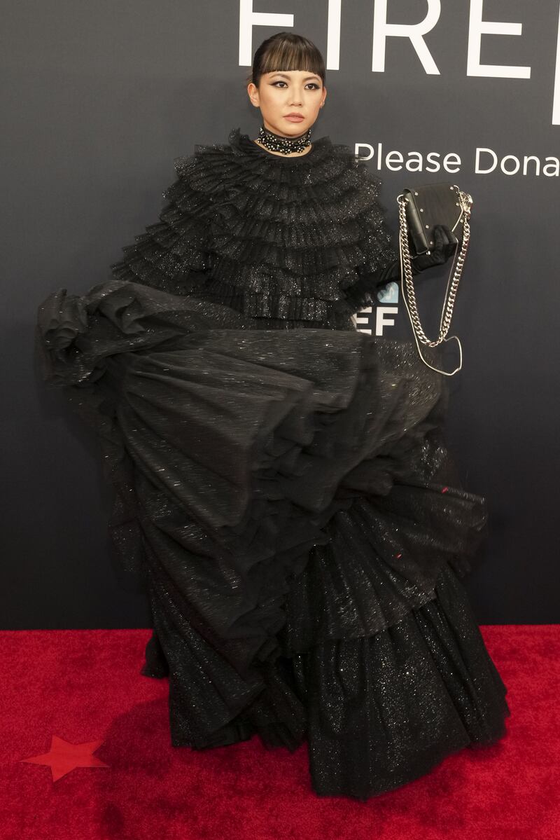 Grammy Awards: iWhoiWhoo on the red carpet. Photograph: Allison Dinner/EPA-EFE