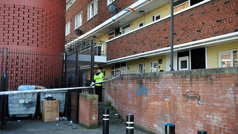 The scene at  Seagull House in Rutland Ave where a man was fatally stabbed on Saturday. Photograph: Aidan Crawley/The Irish Times