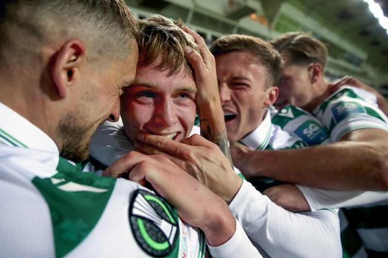 Shamrock Rovers' Michael Noonan celebrates. Photograph: Ryan Byrne/Inpho