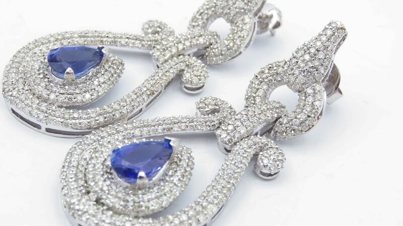 Pair of tanzanite and diamond drop earrings €8,000-€12,000 at Damien Matthews sale on Sunday, January 31st