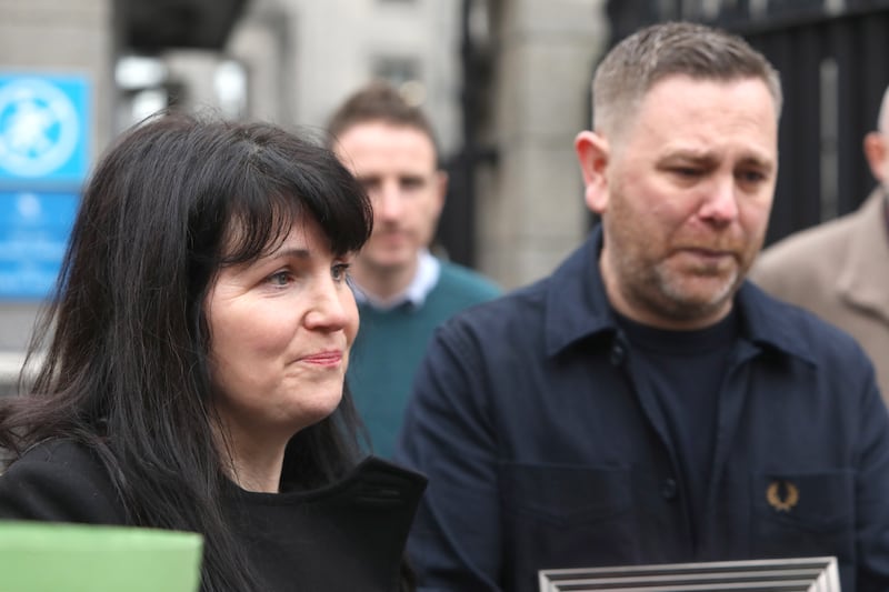 Lily's papers Olivea Maguire and Brian Daly outside the High Court earlier this month where the settled an action against CHI Temple Street Dublin. Photograph: Collins Courts