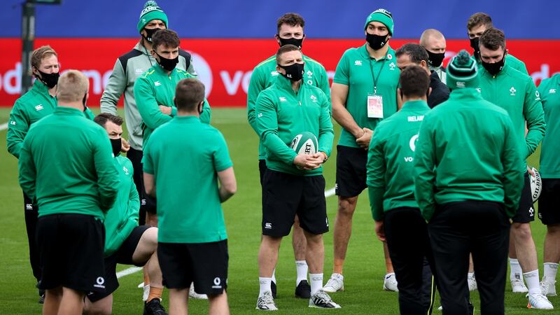 Andy Farrell addresses the Ireland squad. “We want to stay safe and we want to give the country something to cheer about as well, because I think we’ve all been lacking live sport and some normality,” says operations manager Ger Carmody. Photograph: Billy Stickland/Inpho