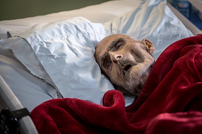 An elderly patient was admitted before the escalation in the conflict. His home has since been destroyed by an air strike. Photograph: Sally Hayden