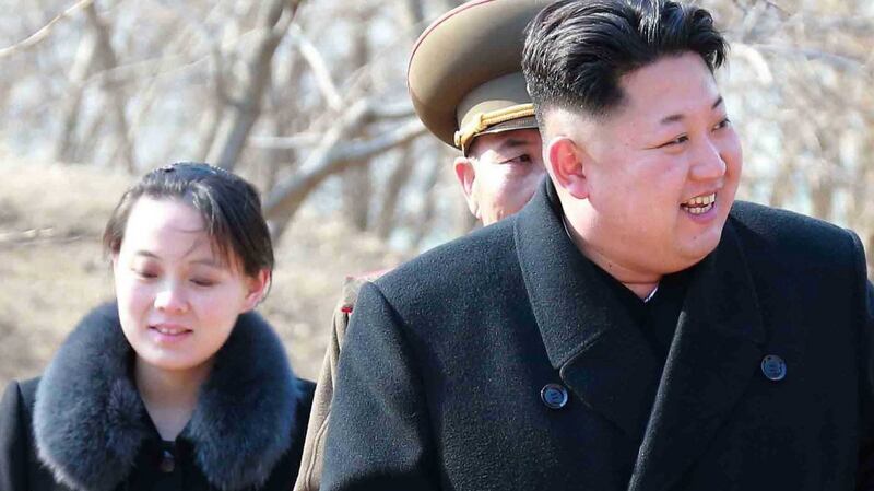 In a photo taken before March 2015, North Korean leader Kim Jong-un and Kim’s younger sister Kim Yo-jong tour a military unit on an island off the North Korean mainland near the sea border with South Korea in the East Sea. Photograph: EPA/KCNA