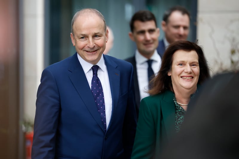 Fianna Fáil leader Micheál Martin with his wife Mary as the party voted to ratify the programme for government on Sunday. Photograph: Nick Bradshaw / The Irish Times