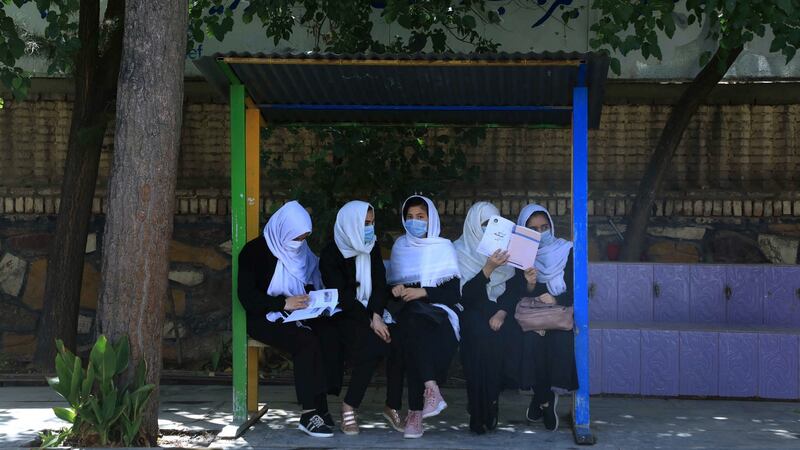 Schoolgirls in Herat on August 17th, five days after the Taliban took control of the city. Photograph: Aref Karimi/AFP via Getty Images