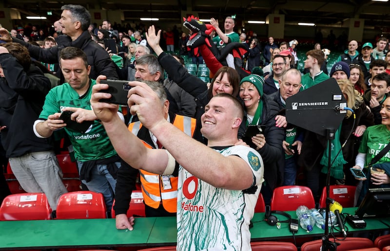 Ireland's Jack Boyle celebrates after the game in Cardiff. Photograph: Dan Sheridan/Inpho