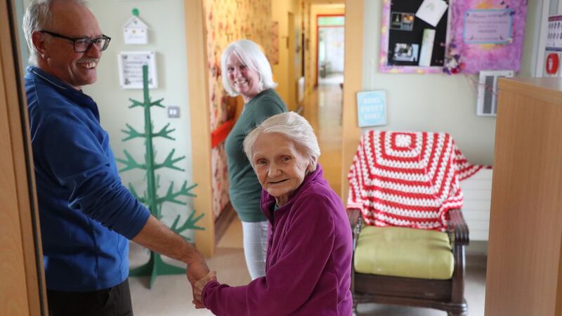 Marian and Michael Caulfield visiting Marian’s mother, Lena Daniel, at St Joseph’s in Shankill, Co Dublin. Michael was volunteering at St Joseph’s before Lena came to live here, just over a year ago. Having Lena here ‘has been an absolute lifesaver’, Marian says. Photograph: Nick Bradshaw