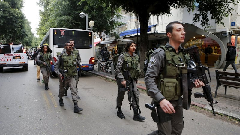 Israeli border police guards secure the scene of a shooting incident in Tel Aviv, Israel January 1st, 2016. Photograph: Nir Elias/Reuters