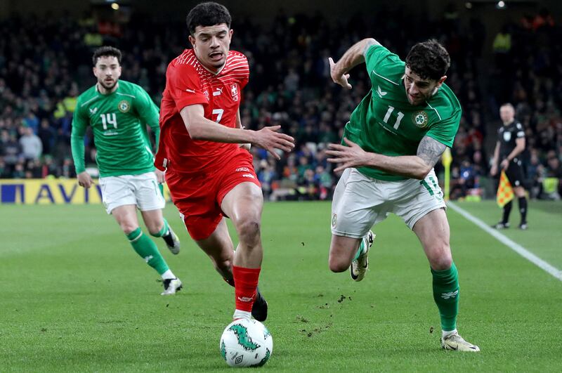 Switzerland's midfielder Zeki Amdouni. Photograph: Paul Faith/AFP via Getty Images  