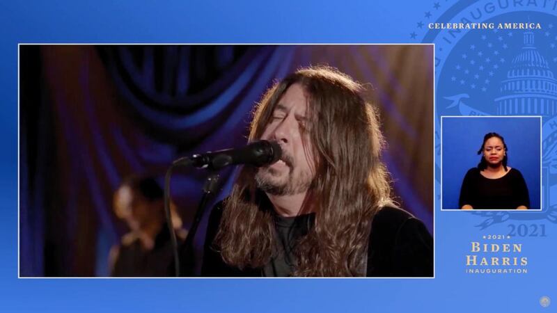 Dave Grohl performing during the Celebrating America primetime special to mark the inauguration of US president Joe Biden on Wednesday January 20th. Screen grab: Biden Inaugural Committee via Getty Images