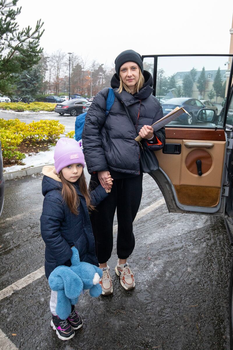 Kateryna Ostroverkha from Odesa and her daughter Nika on her way to Falcarragh, Co Donegal. Photograph: Tom Honan