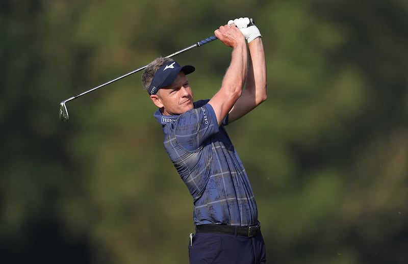 STRAFFAN, IRELAND - SEPTEMBER 08: Luke Donald of England plays his second shot on the 13th hole during Day Two of the Horizon Irish Open at The K Club on September 08, 2023 in Straffan, Ireland. (Photo by Richard Heathcote/Getty Images)